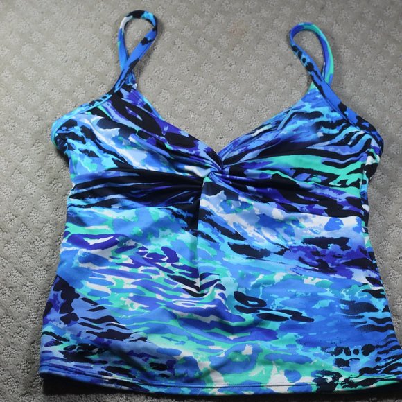Miraclesuit The Breakers Love Knot Size 10 Tankini Blue Aqua Swim Top - Picture 1 of 3